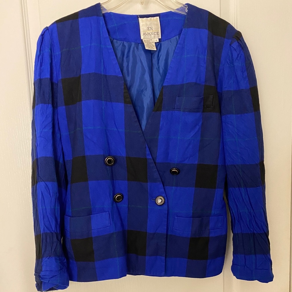 En Avance Vintage Plaid Blazer